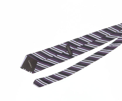Mens Canali Purple Striped 100% Silk  Tie