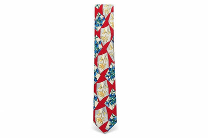 Mens Van Gils Red Floral 100% Polyester Slim Tie