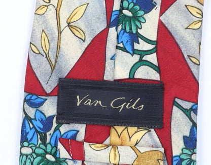 Van Gils Men's Red Floral Polyester Slim Tie