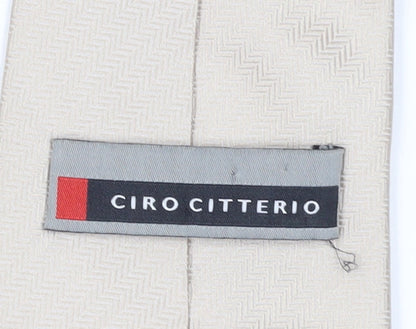 Mens Ciro Citterio Beige Herringbone 100% Designer Tie