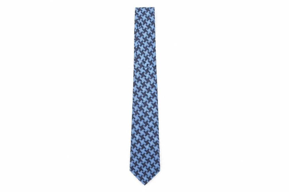 Mens Kailong Blue Houndstooth 100% Silk  Tie