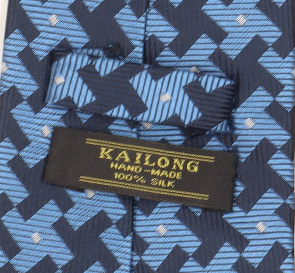 Kailong Men's Blue Silk Houndstooth Tie