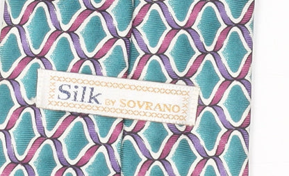 Sovrano Men's Geometric Green Silk Tie, One Size, Elegant Design