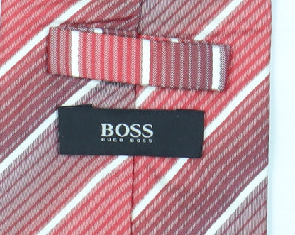 Hugo Boss Men's Red Striped Silk Designer Tie