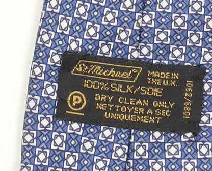 St Michael Men's Blue Silk Designer Geometric Tie