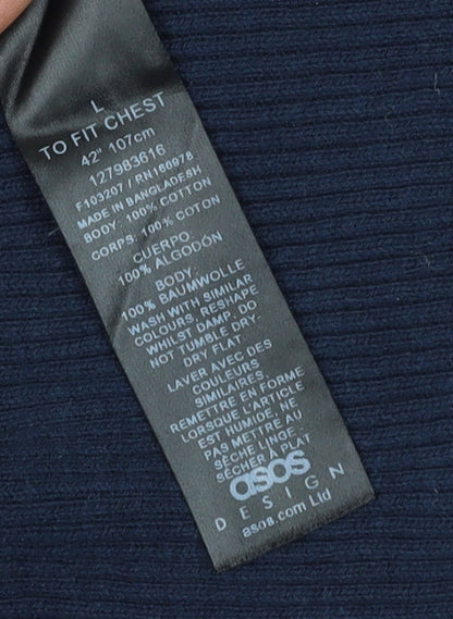 ASOS DESIGN Men's Blue Collared Knit Pullover Size L