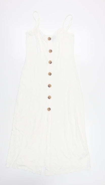 ASOS Women's White Slip Dress UK 10 Button Midi