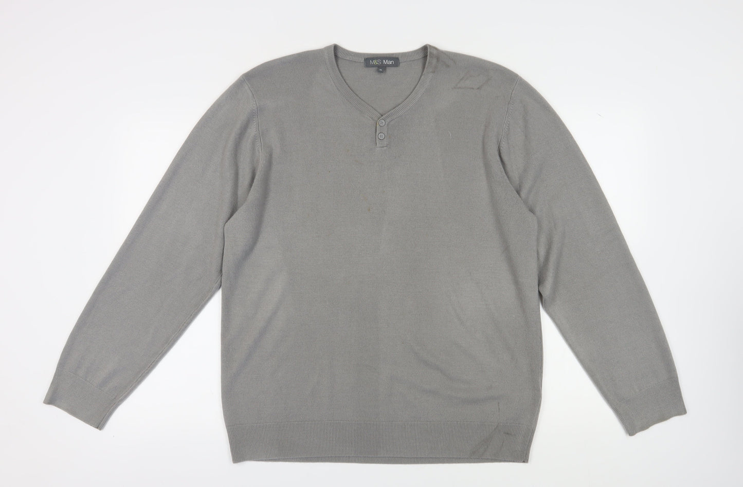 Marks and Spencer Men's Grey XL Henley Jumper