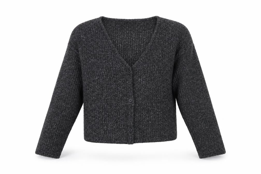 Front view of Zara Teens Black V-Neck Cardigan Long Sleeve