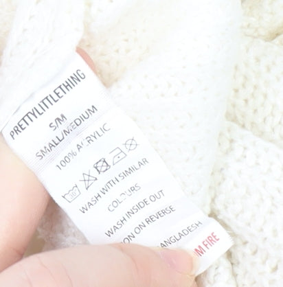 Womens UK Size S PRETTYLITTLETHING White Pullover Jumper