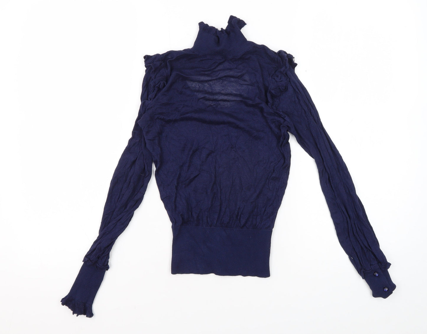 Miss Selfridge Women's Blue Mock Neck Blouse, Size 6