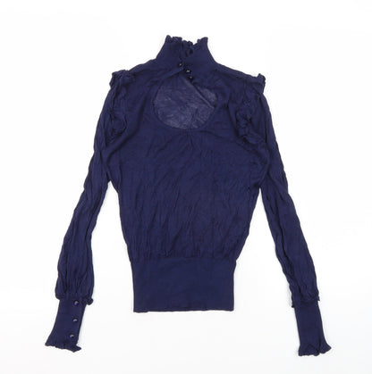 Miss Selfridge Women's Blue Mock Neck Blouse, Size 6