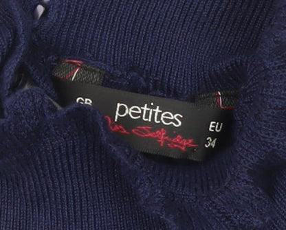 Miss Selfridge Women's Blue Mock Neck Blouse, Size 6