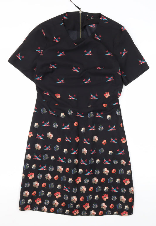 Oasis Women's Black Fit & Flare Floral Dress Size 8