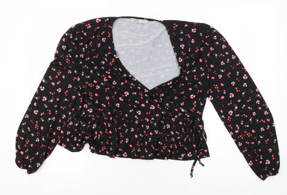 Womens UK Size L Oasis Black Wrap Blouse