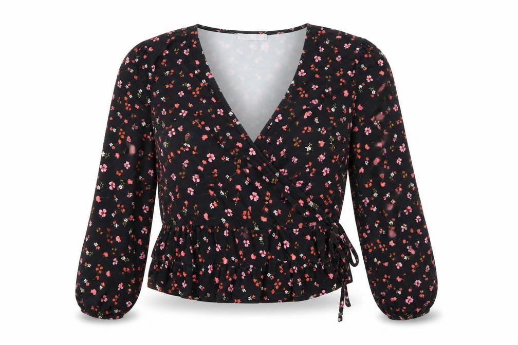 Womens UK Size L Oasis Black Wrap Blouse