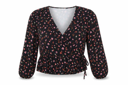 Womens UK Size L Oasis Black Wrap Blouse