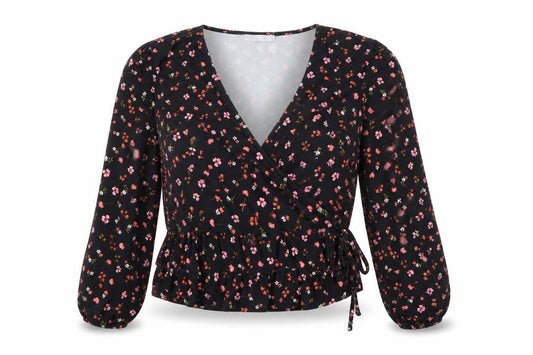 Womens UK Size L Oasis Black Wrap Blouse
