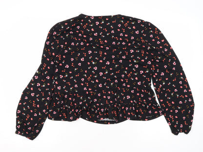 Womens UK Size L Oasis Black Wrap Blouse