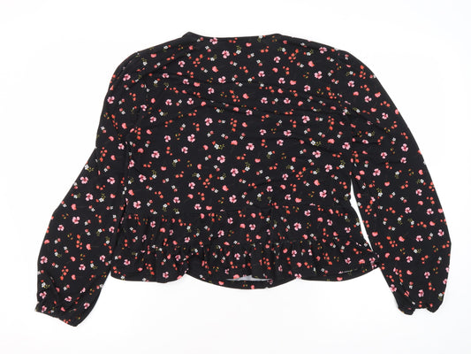 Womens UK Size L Oasis Black Wrap Blouse