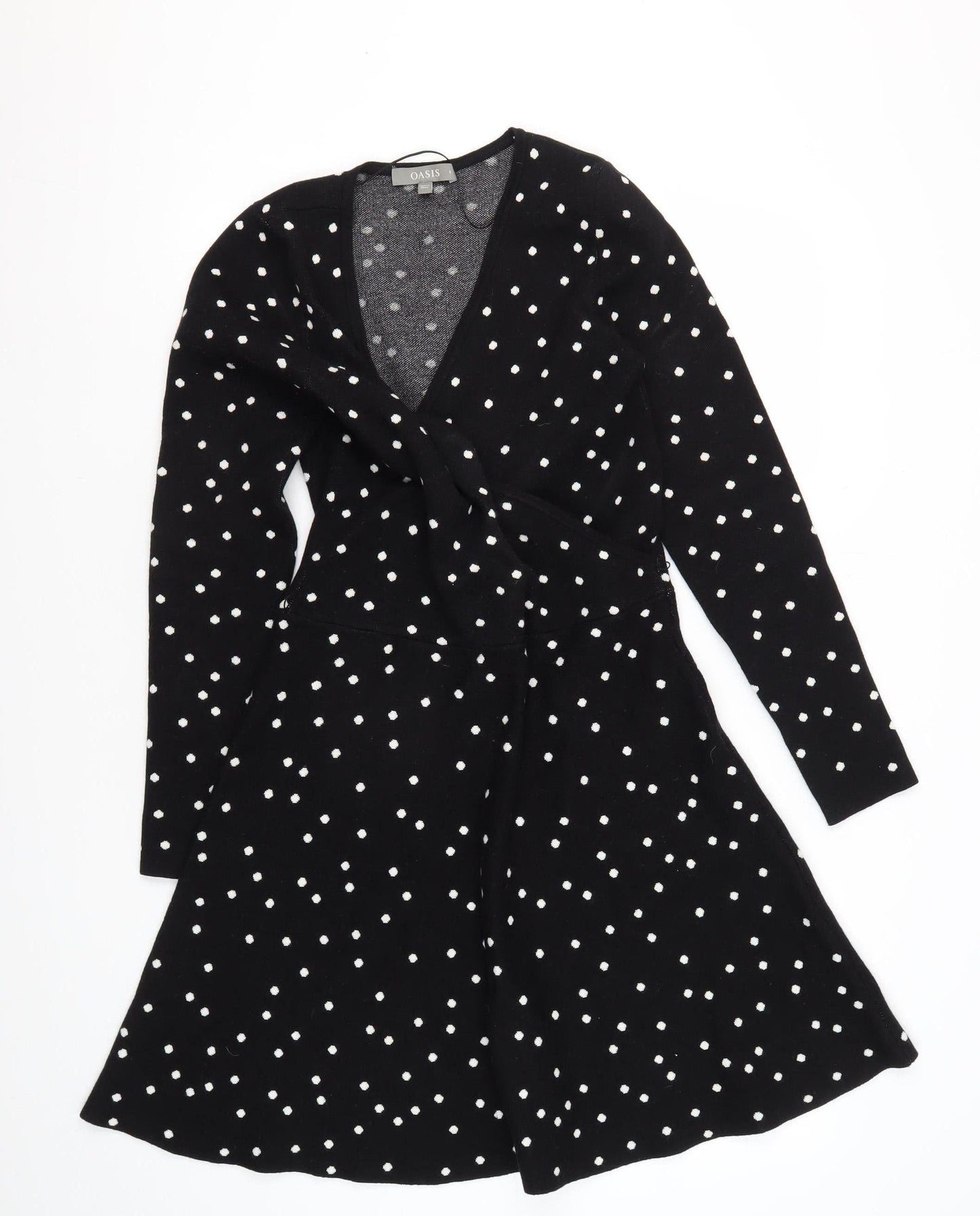 Oasis Women's Black A-Line Polka Dot Dress Small