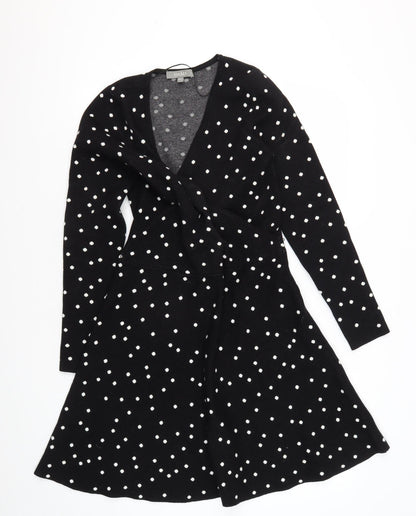 Oasis Women's Black A-Line Polka Dot Dress Small