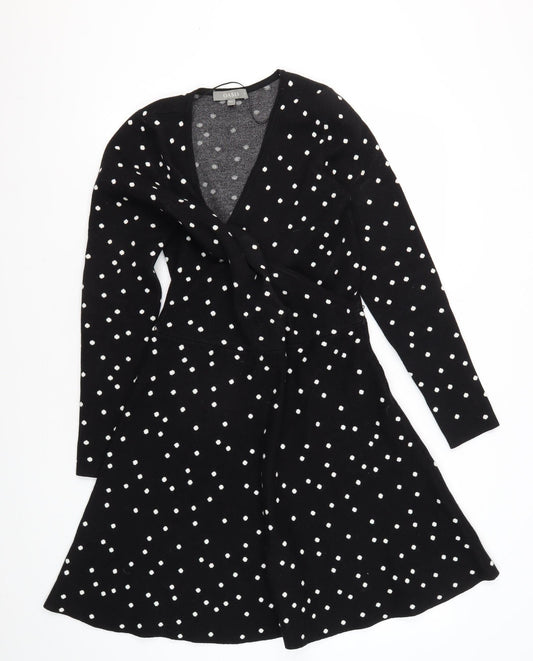 Oasis Women's Black A-Line Polka Dot Dress Small
