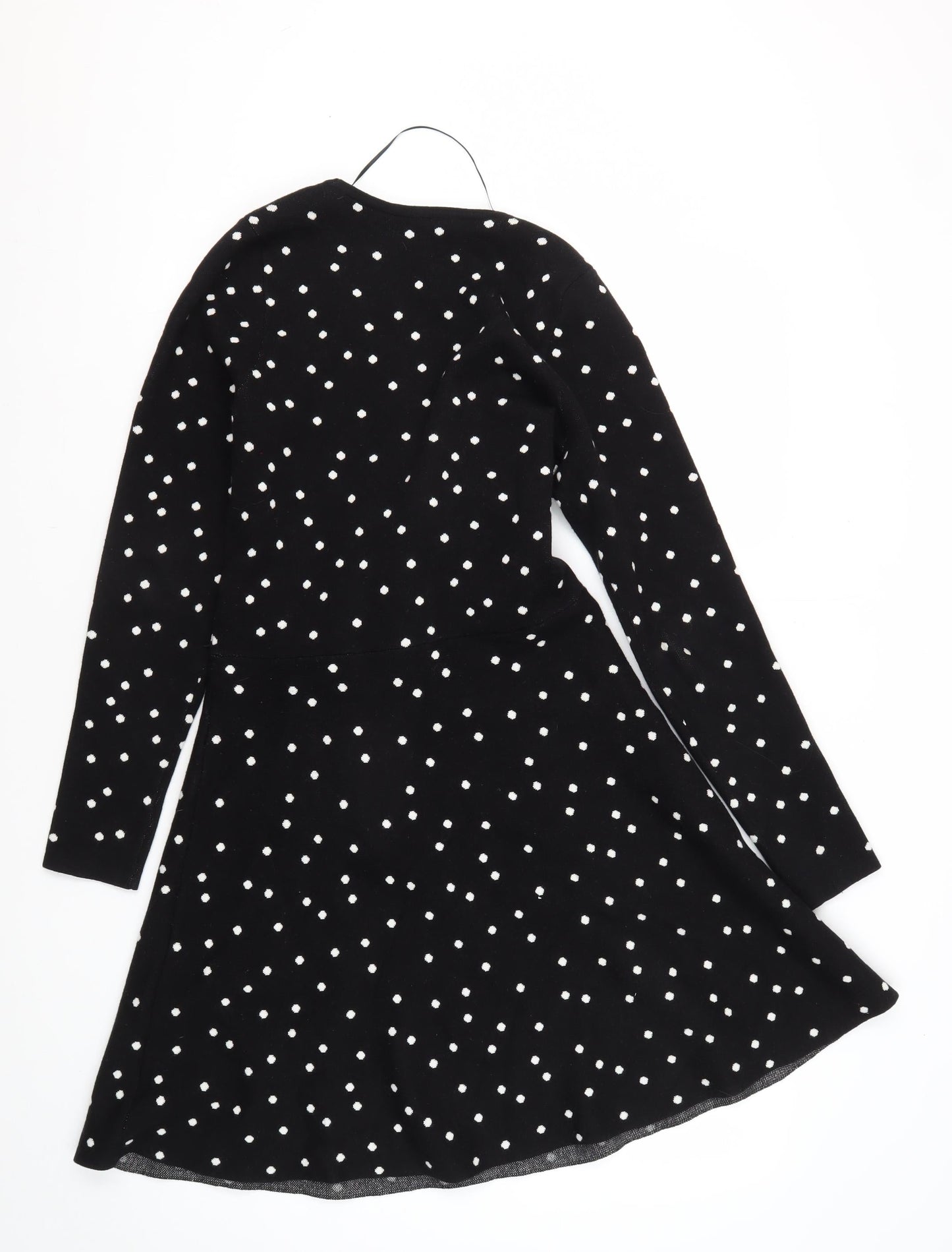 Oasis Women's Black A-Line Polka Dot Dress Small