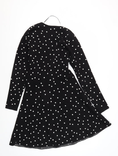 Oasis Women's Black A-Line Polka Dot Dress Small