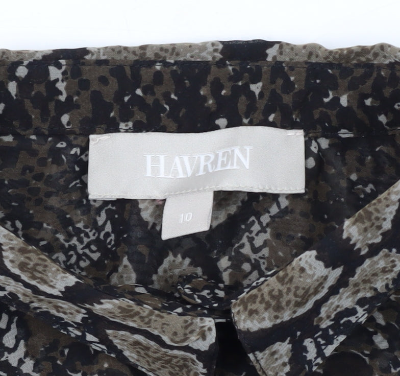 Havren Women's Brown Animal Print Tunic Blouse Size 10