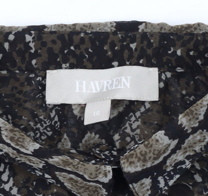 Havren Women's Brown Animal Print Tunic Blouse Size 10