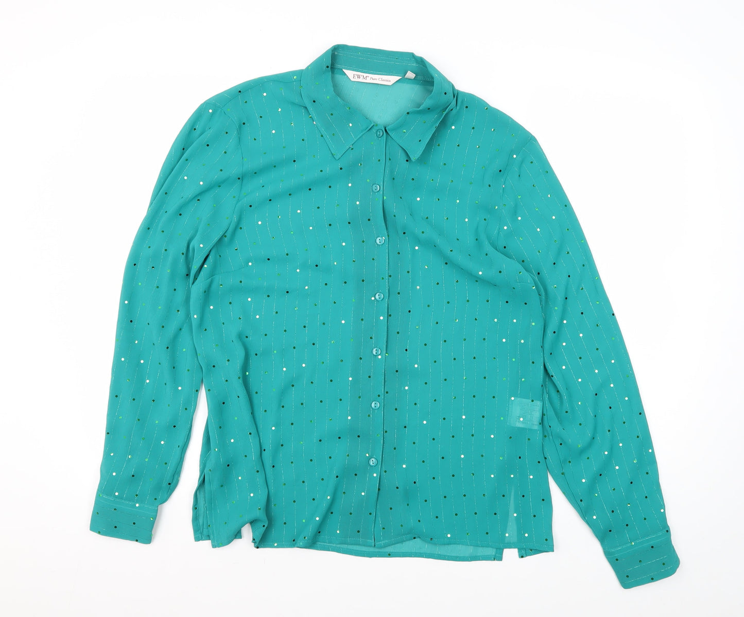 Womens UK Size 16 EWM Pure Classics Green Basic Button-Up