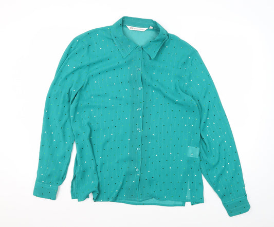 EWM Women's Green Sequin Button-Up - Size 16