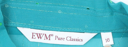 Womens UK Size 16 EWM Pure Classics Green Basic Button-Up