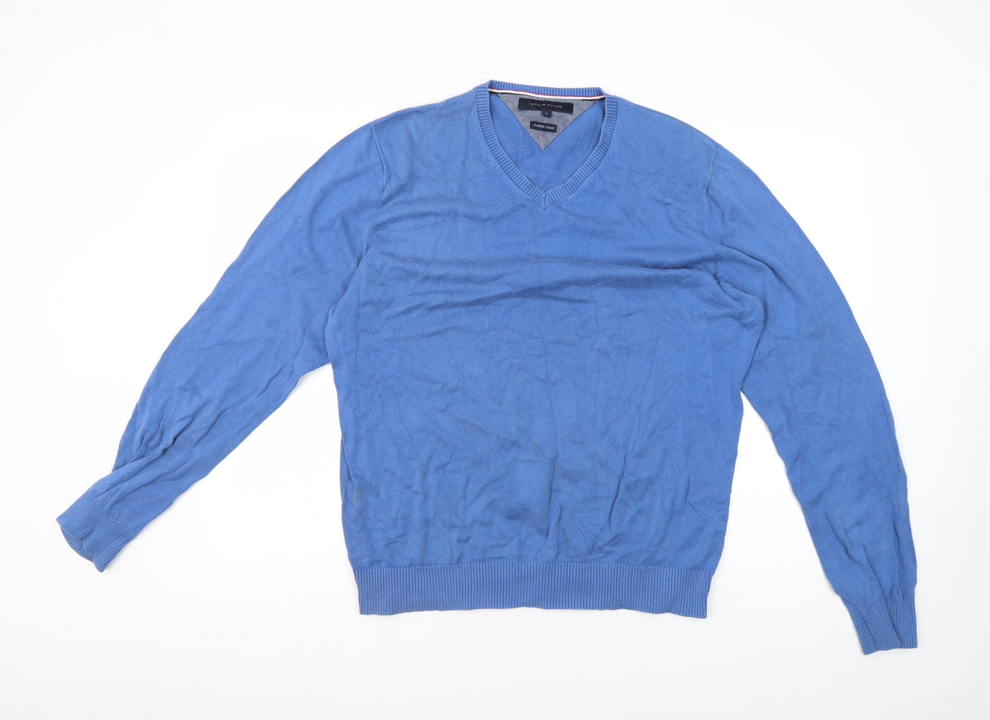 Tommy Hilfiger Men's Blue V-Neck Cotton Pullover Jumper