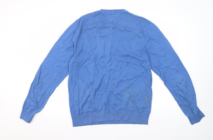 Tommy Hilfiger Men's Blue V-Neck Cotton Pullover Jumper
