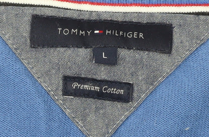 Tommy Hilfiger Men's Blue V-Neck Cotton Pullover Jumper