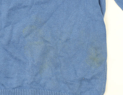 Tommy Hilfiger Men's Blue V-Neck Cotton Pullover Jumper