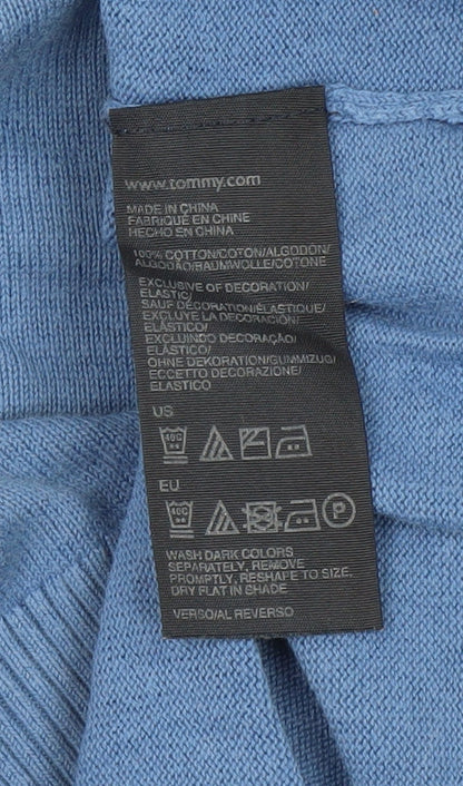 Tommy Hilfiger Men's Blue V-Neck Cotton Pullover Jumper