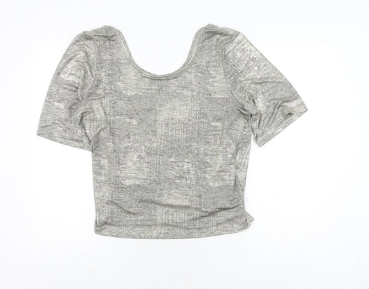 Womens UK Size 14 River Island Grey Cropped Blouse