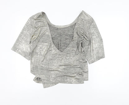 Womens UK Size 14 River Island Grey Cropped Blouse