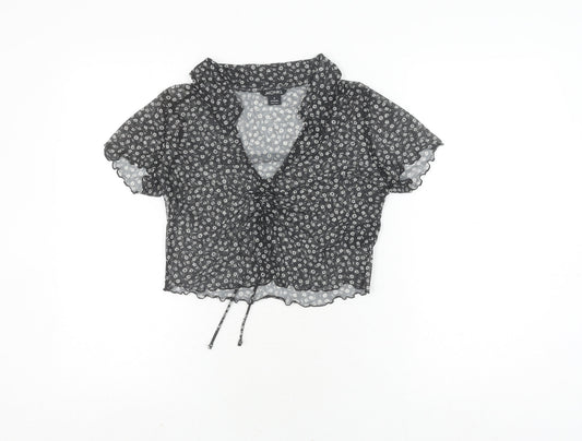 Womens UK Size S Monki Black Cropped Blouse