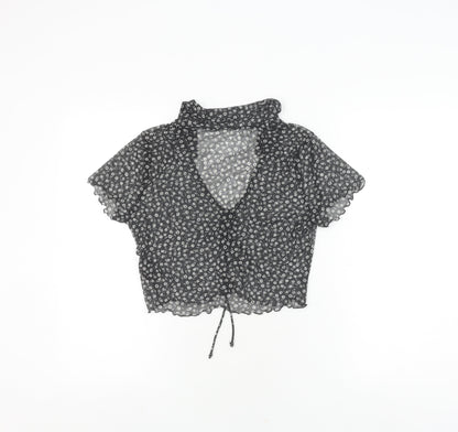 Womens UK Size S Monki Black Cropped Blouse