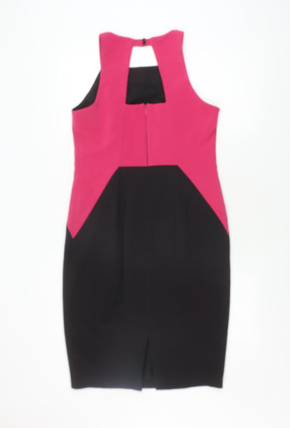 Next Women's Black and Pink Sleeveless Dress, Size 14