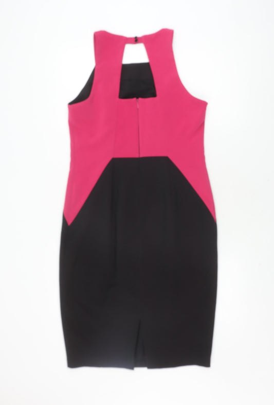 Next Women's Black and Pink Sleeveless Dress, Size 14