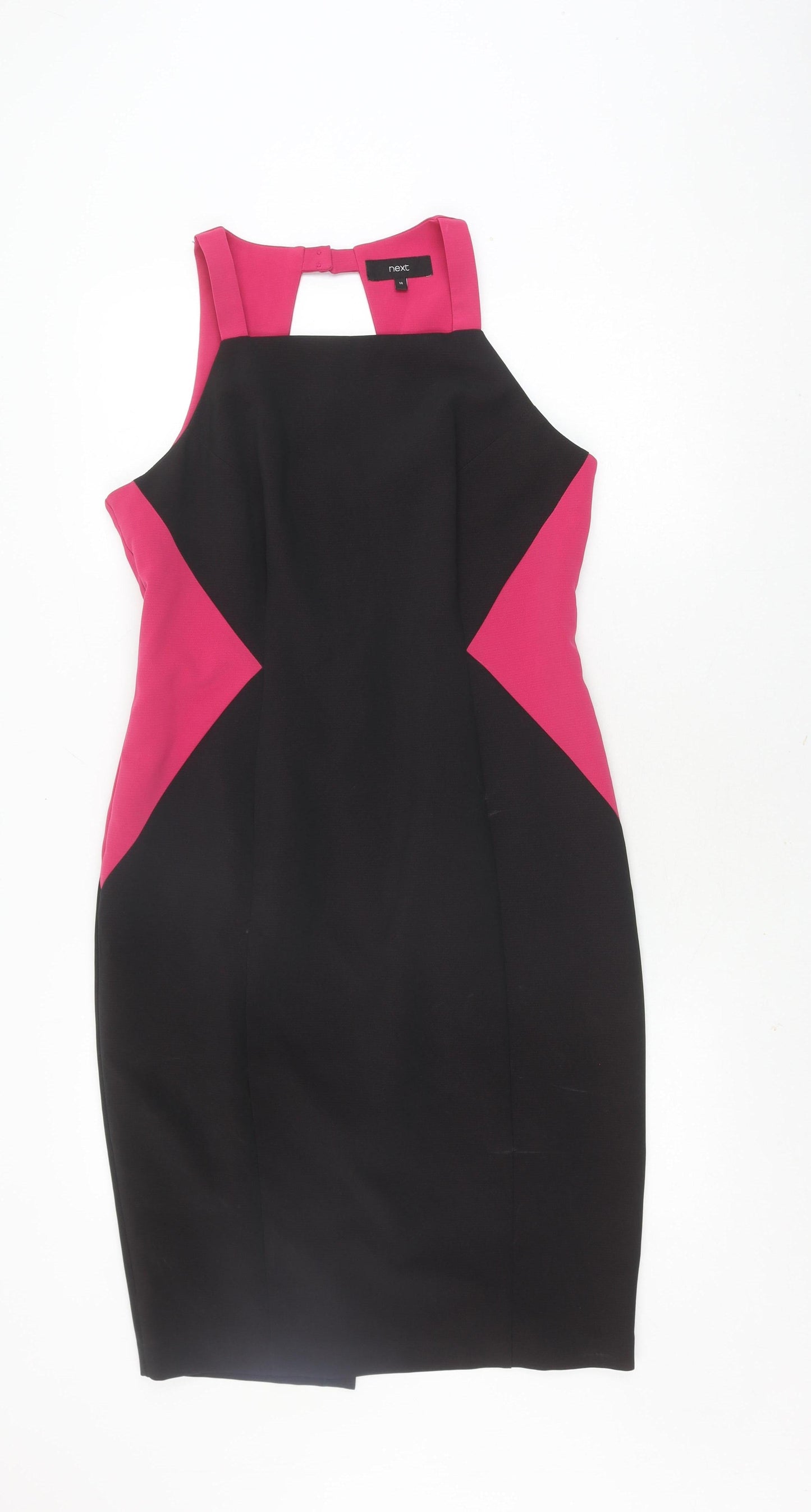 Next Women's Black and Pink Sleeveless Dress, Size 14