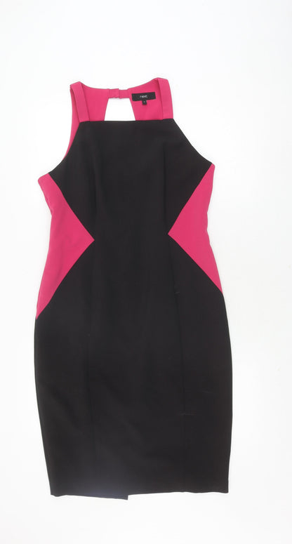 Next Women's Black and Pink Sleeveless Dress, Size 14