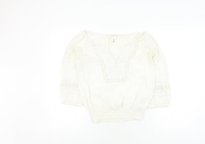 H&M Women's White Bohemian Blouse, Size 6, 3/4 Sleeve