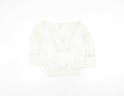H&M Women's White Bohemian Blouse, Size 6, 3/4 Sleeve