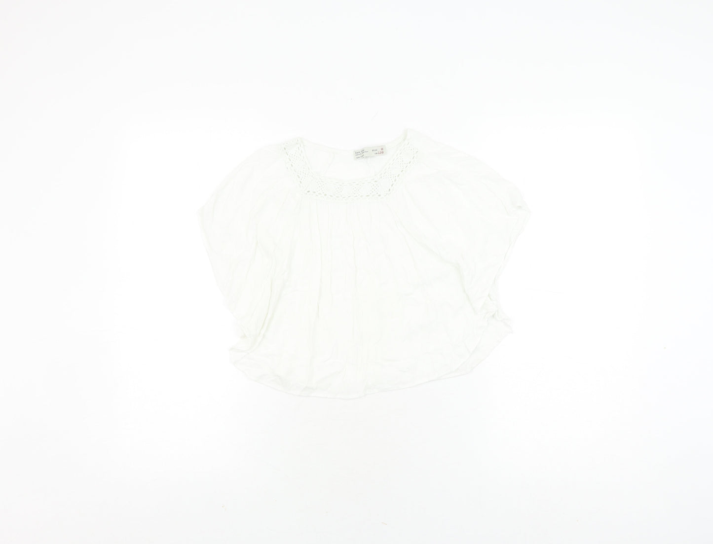 Zara Girls White Blouse 7-8 Years Casual Crochet Accents